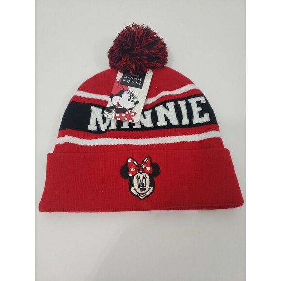 NEW- Concept One Red and Black Minnie Mouse Pom Pom Beanie Acrylic Winter - Picture 5 of 7